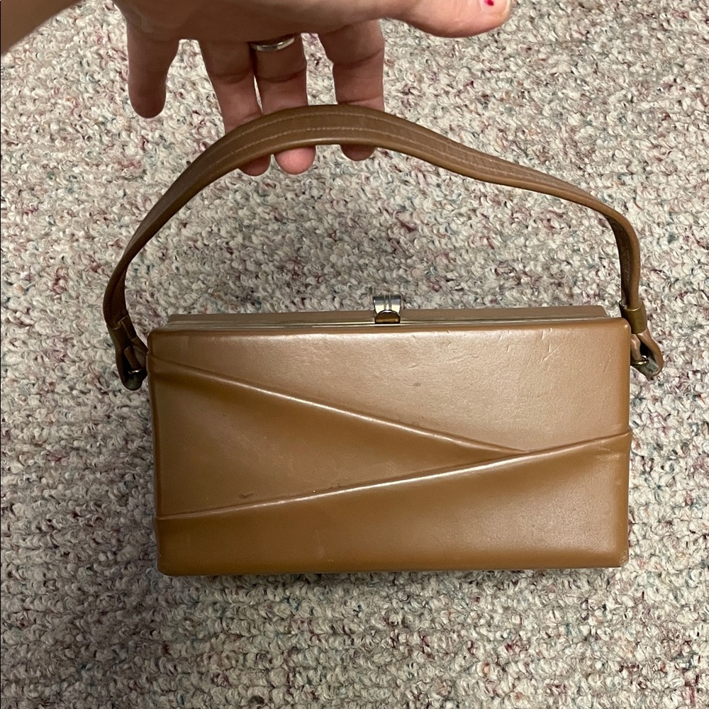 Vintage 40s/50s hard structured Tan and brass Women's Handbag